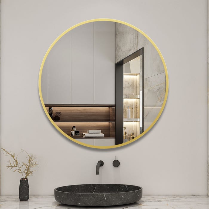 AICA Miroir rond d'or (mat) encadré suspendu horizontalement 80*80cm