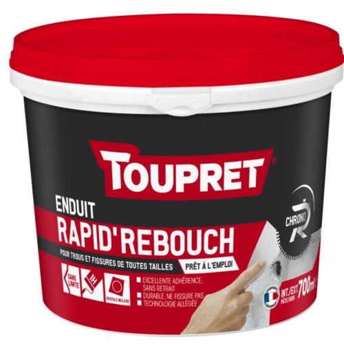 Enduit de rebouchage rapide trous fissures pâte 700ml TOUPRET