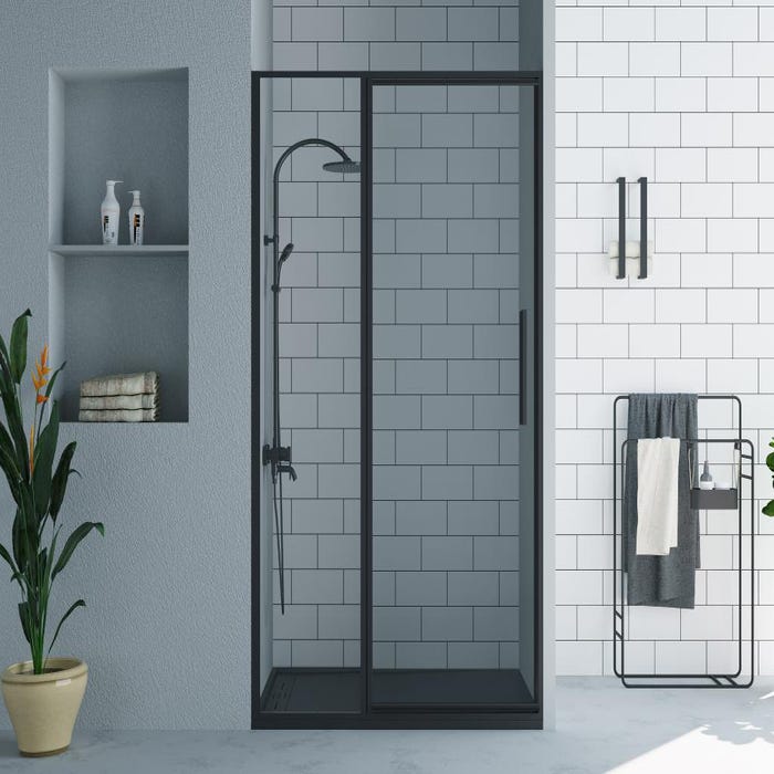 Porte de douche pivotante noir mat style industriel - 120 x 195 cm - TORONI