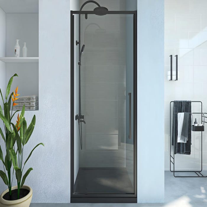 Porte de douche pivotante en métal noir mat au style industriel - 80 x 195 cm - TAMRI