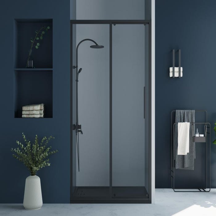 Porte de douche coulissante noir mat style industriel - 120 x 195 cm - TORONI