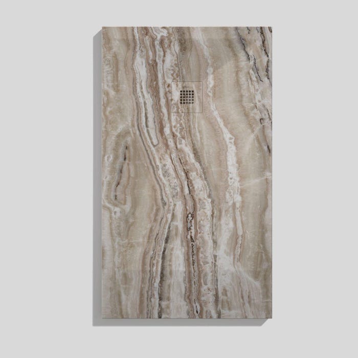 Receveur de douche Travertin brun , finition Lisse Stone 3D, grille de couleur - 90 x 80 cm