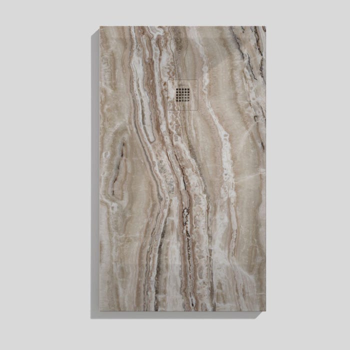 Receveur de douche Travertin brun , finition Lisse Stone 3D, grille de couleur - 120 x 90 cm