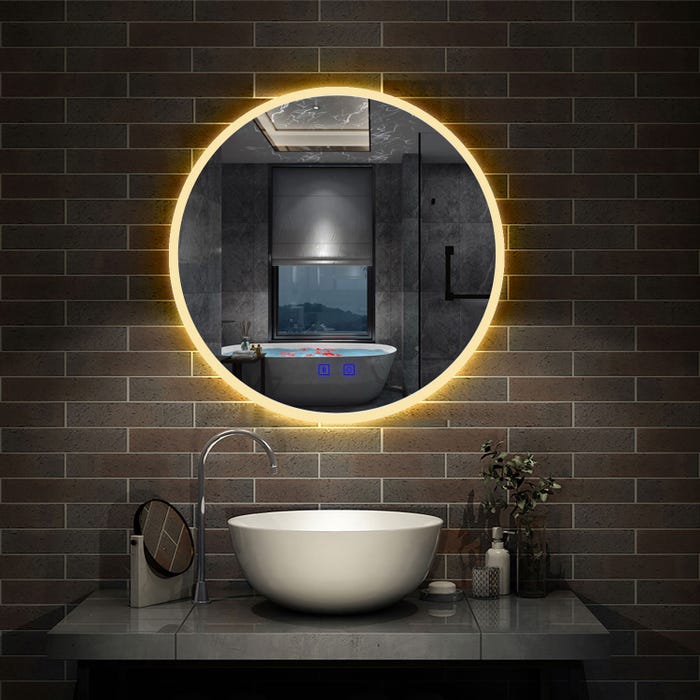AICA Simple Bluetooth LED rond miroir salle de bain tricolore tactile avec anti-buée 60x60cm