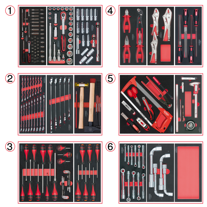 KSTOOLS - Composition d'outils 6 tiroirs pour servante, 202 pièces - 714.0202