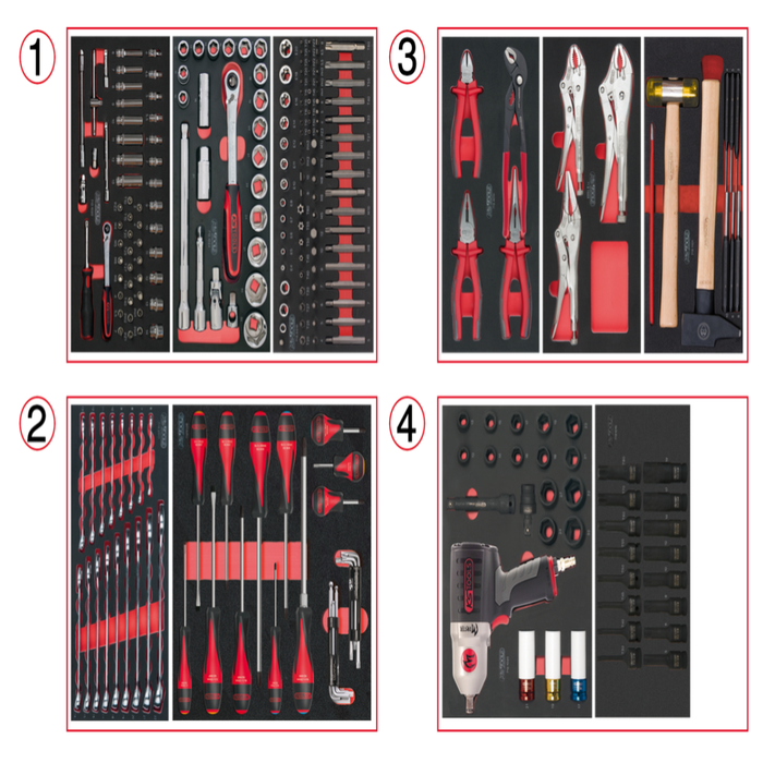 KSTOOLS - Composition d'outils 4 tiroirs pour servante, 263 pièces - 714.0263
