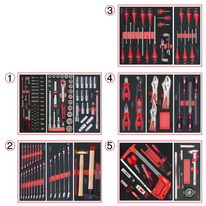 KSTOOLS - Composition d'outils 5 tiroirs pour servante, 187 pièces - 714.0187
