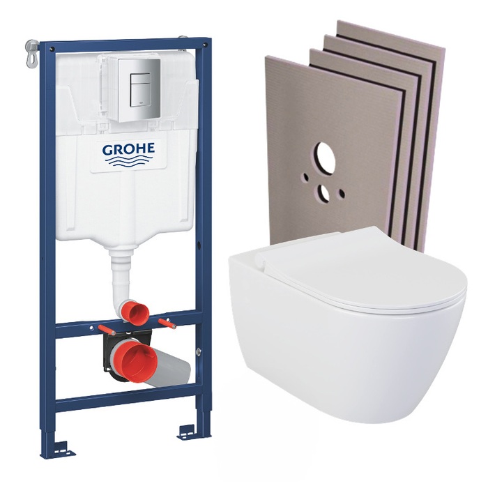 Grohe Pack WC Bâti-support + WC sans bride Bello + Abattant softclose + Set d'habillage (RapidSL-Bello-1-sabo)