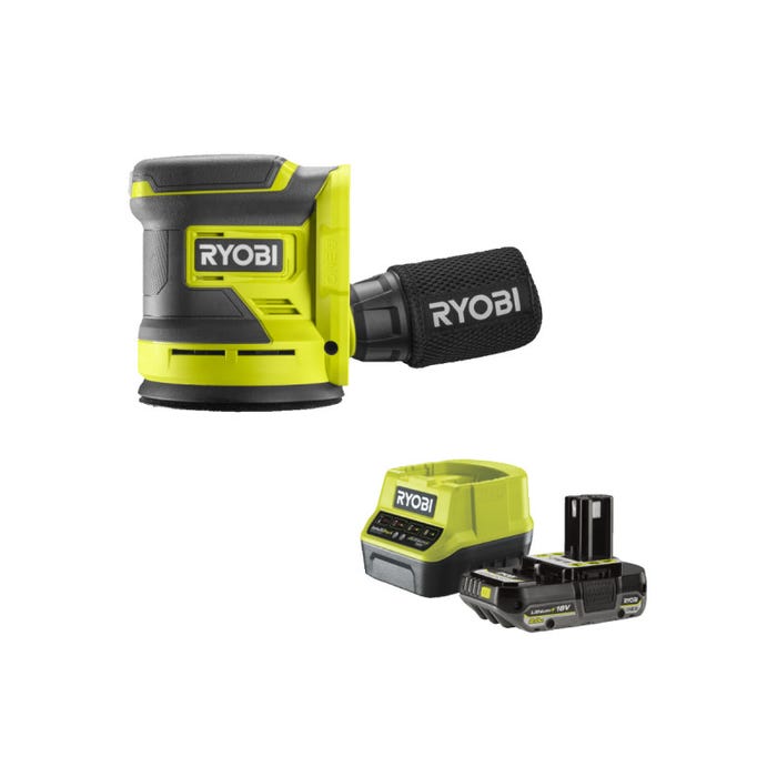 Pack RYOBI Ponceuse excentrique RROS18-0 - 18V One+ - 1 batterie 2.0Ah - 1 chargeur rapide RC18120-120