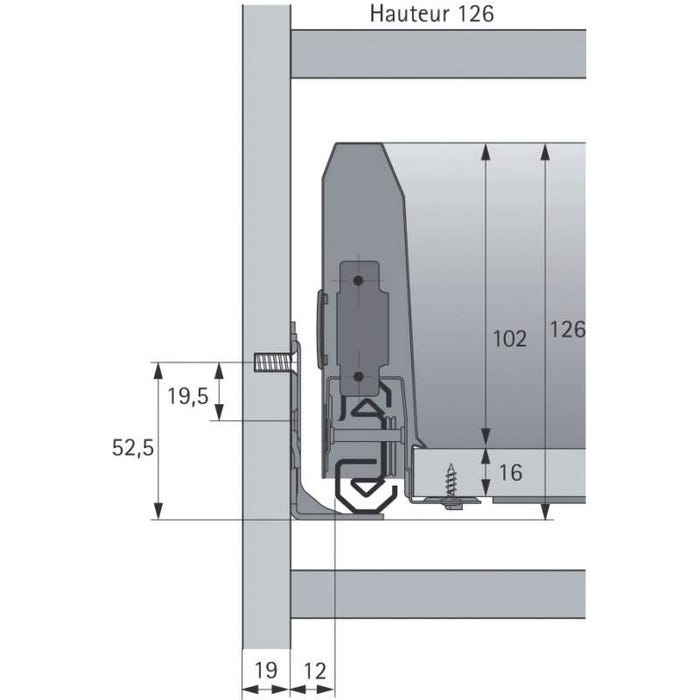 Kit tiroir coulissant - hauteur 126 mm - arcitech - Décor : Argent - Longueur : 550 mm - HETTICH