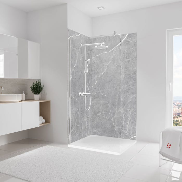 Schulte Pack de 2 panneaux muraux 100 x 210 cm, 4,20m², revêtement pour douche et salle de bains, DécoDesign SOFTTOUCH, marbre gris profond