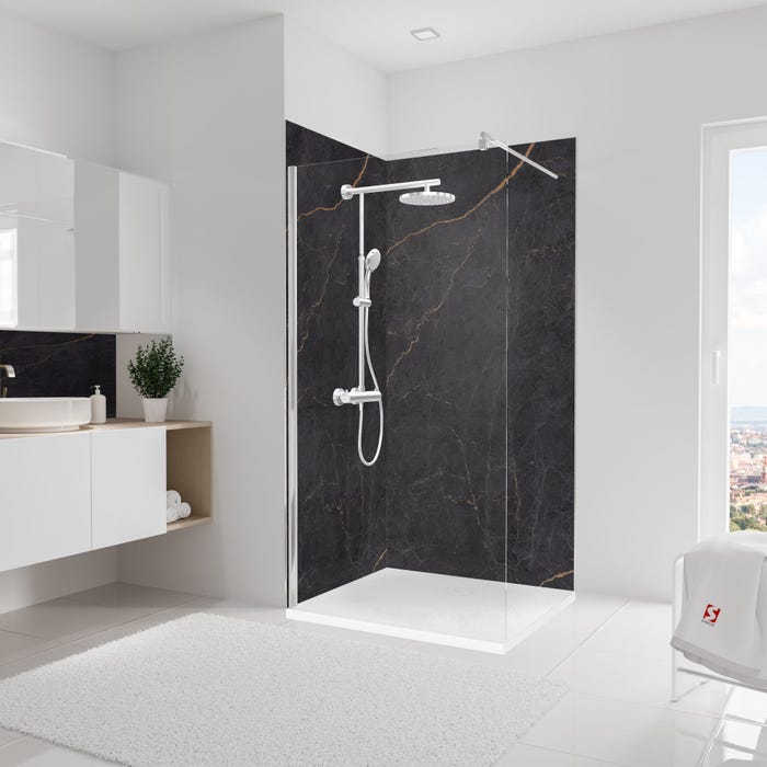 Schulte Pack de 2 panneaux muraux 100 x 210 cm, 4,20m², revêtement pour douche et salle de bains, DécoDesign SOFTTOUCH, marbre anthracite cuivre