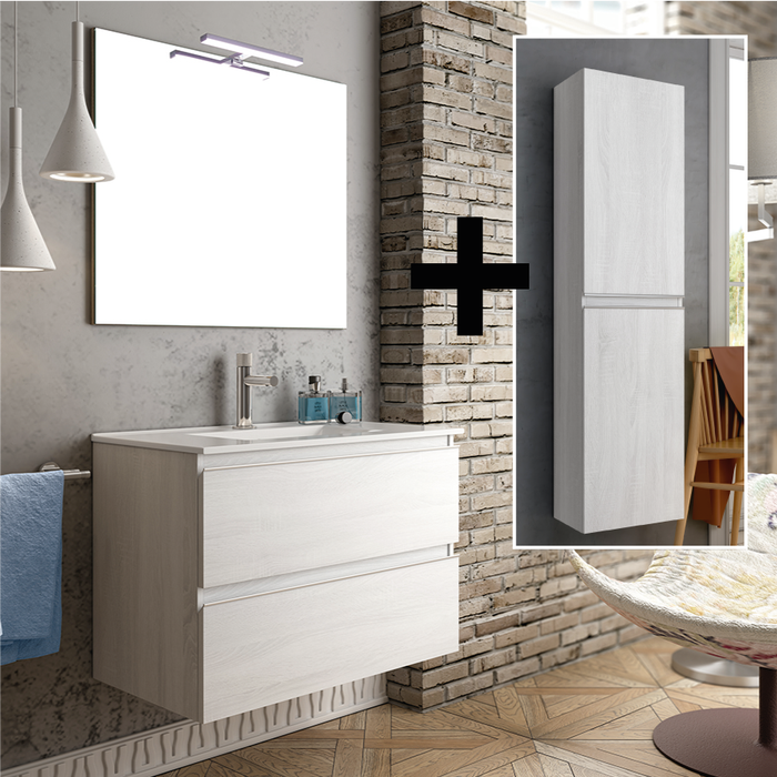 Ensemble meuble de salle de bain 70cm simple vasque + colonne de rangement - BALEA - hibernian (bois blanchi)