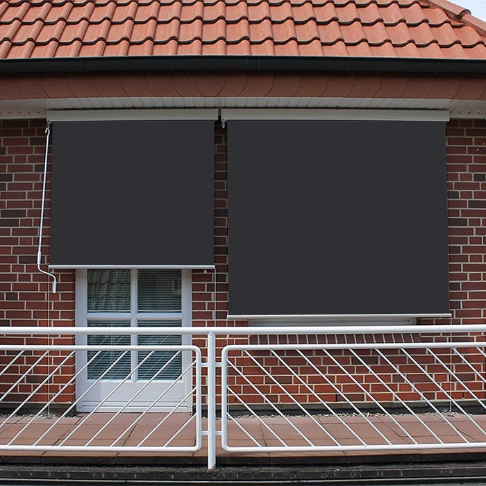 Store vertical 1,8 x 2,5 m enrouleur extérieur terrasse ou balcon - Armature Blanc laqué - Toile Gris anthracite