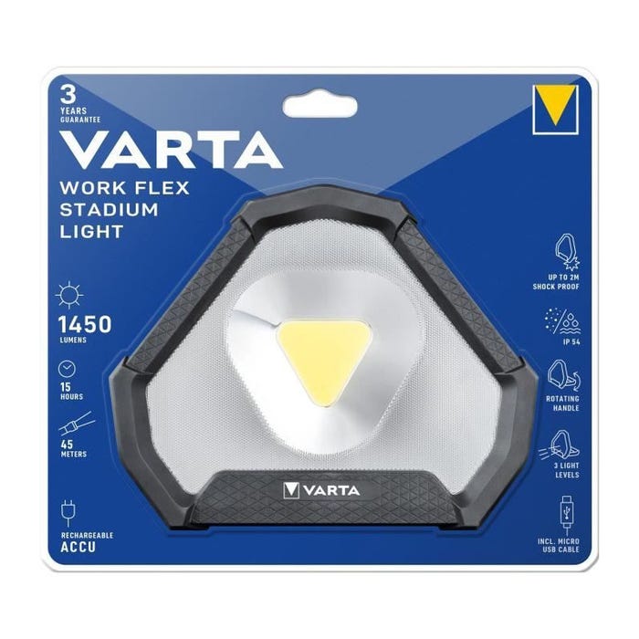 Projecteur-VARTA-Work Flex Stadium Light-1450lm-Ultra puissante et légere-Eclairage ajustable-IP54-Orientable-Rechargeable