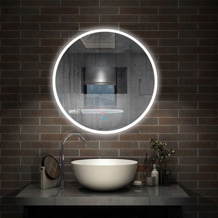 AICA LED miroir rond monochrome tactile anti-buée miroir de salle de bain 90x90cm