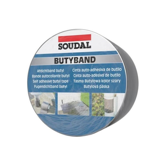 Butyband - Bande butyl autocollante - Soudal - Rouleau de 7,5 cm x 10 m Aluminium