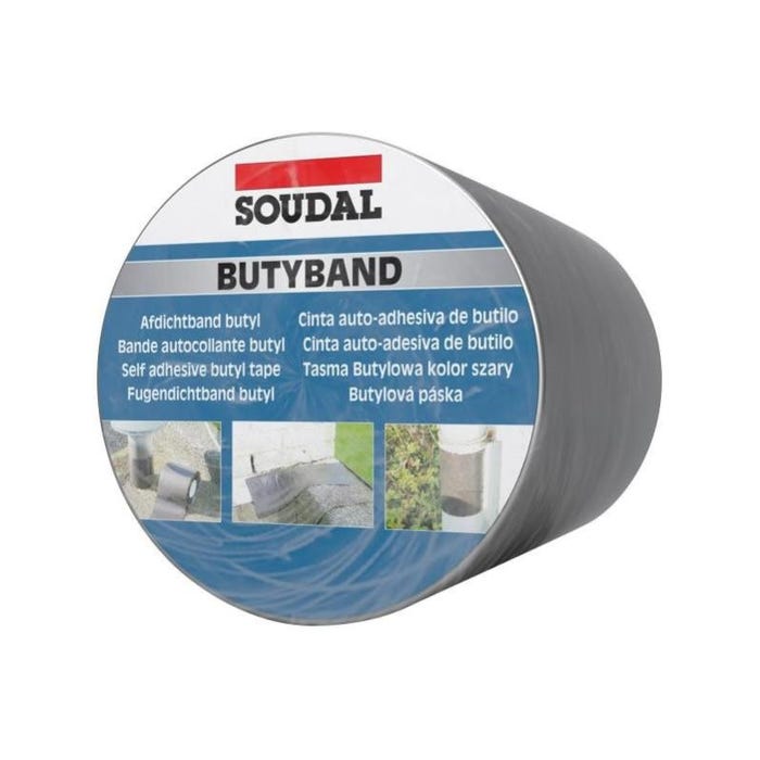 Butyband - Bande butyl autocollante - Soudal - Rouleau de 15 cm x 10 m Plomb