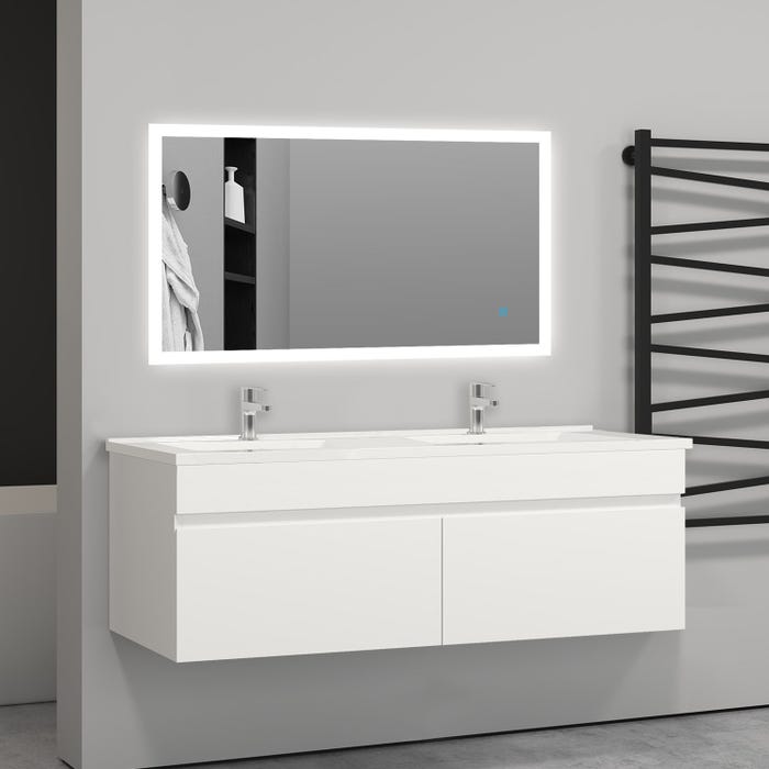 Aica 120(L)x45(W)x40(H)cm Meuble salle de bain blanc avec 2 portes à une fermeture amortie avec 2 vasques à suspendre