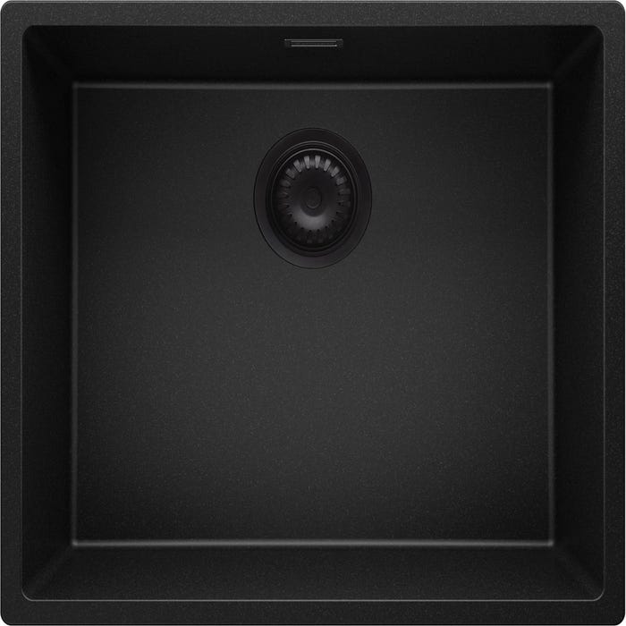 Evier Sous Plan Tout Noir, 56 x 47 cm, Evier en Granit 1 bac + Kit de Vidage, Lavabo Cuisine de Primagran