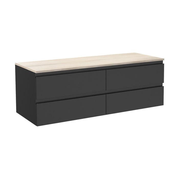 Meuble double vasque 120cm avec plan bois SORRENTO Noir