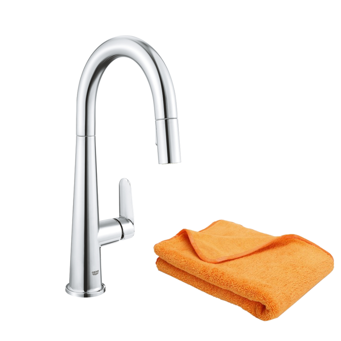 Robinet de cuisine avec douchette GROHE Veletto Quickfix chromé + microfibre