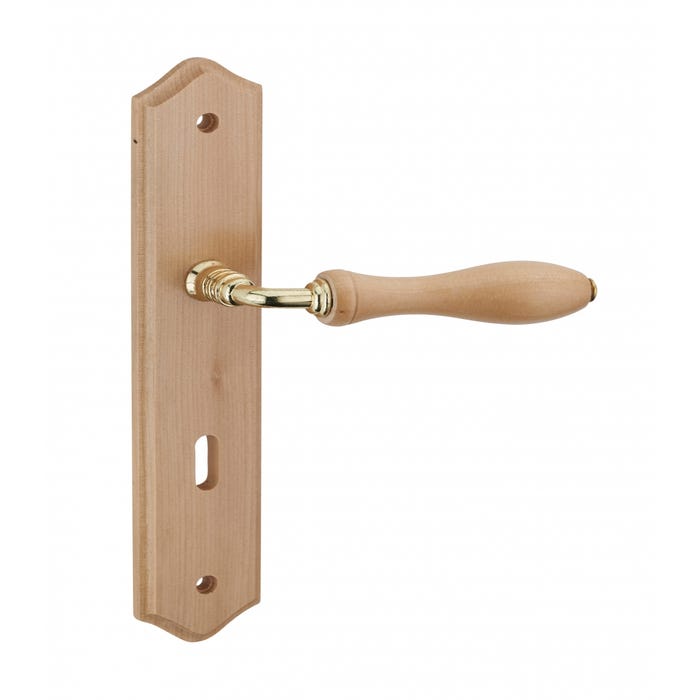 THIRARD - Ensemble de poignées pour porte de chambre Themis trou de clé, carré 7mm, entr'axes 195mm, bois brut