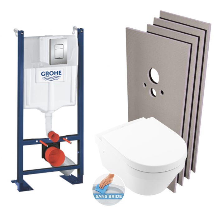 Grohe Pack WC Bâti autoportant + Cuvette Architectura sans bride + Plaque chrome + Set habillage (ProjectArchitectura2-1-sabo)