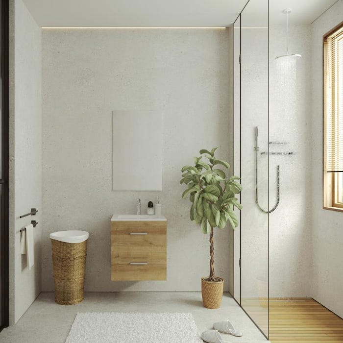 Meuble de salle de bain suspendu avec simple vasque - Coloris naturel clair - 60 cm - KAYLA