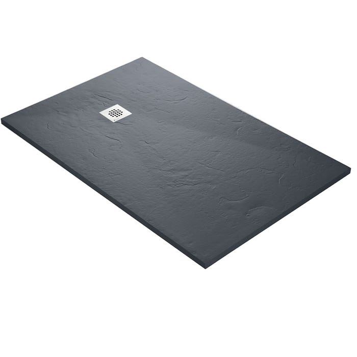 Receveur de douche gris 150 x 100 cm haute densité aspect ardoise - grille carrée
