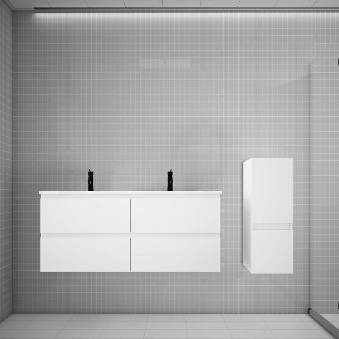 Ensemble meuble double vasque L.120cm blanc 2 tiroirs + colonne + lavabo,AICA