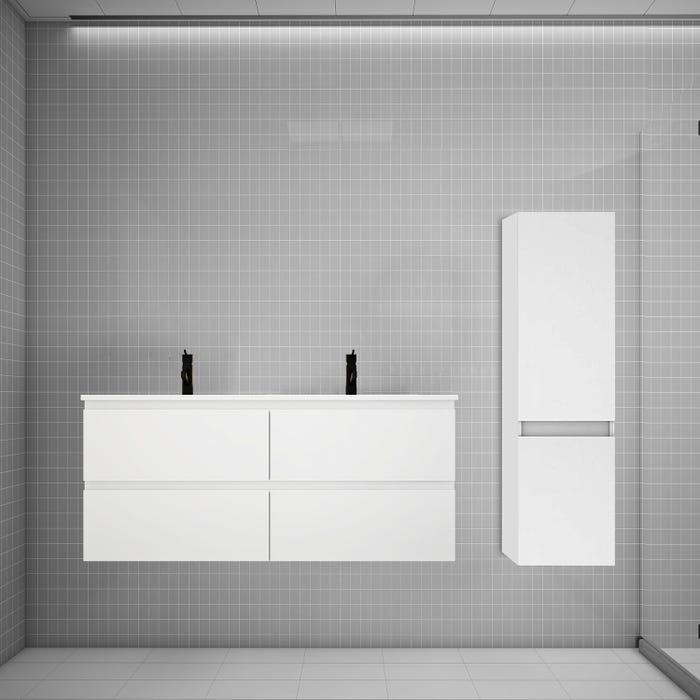 Ensemble meuble double vasque L.120cm blanc 4 tiroirs + lavabo + colonne,AICA design