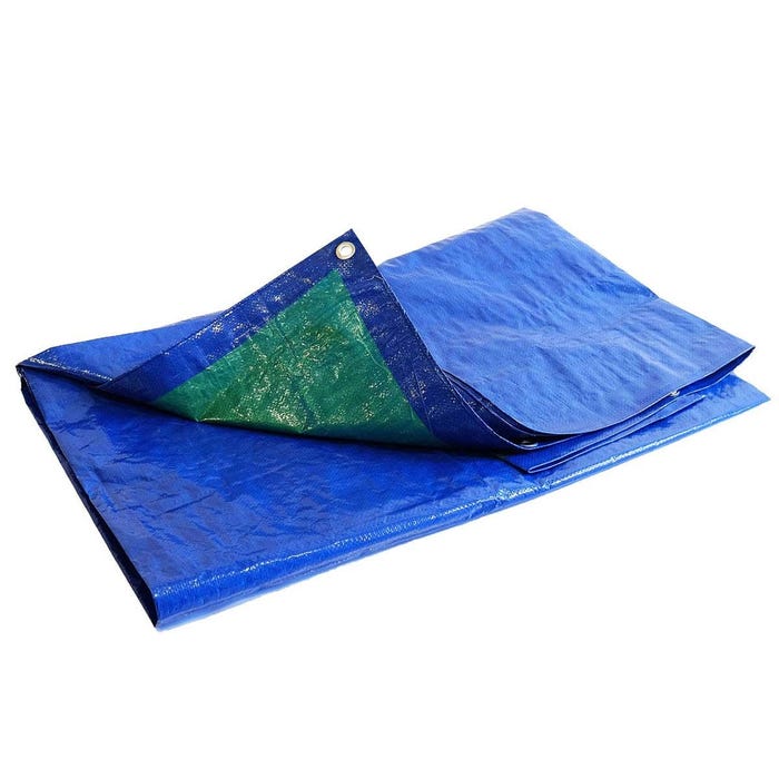 Bâche Jardin 5x8 m - TECPLAST - CM150JD - Bleue et Verte - Haute Qualité - Bâche d'extérieur imperméable avec oeillets