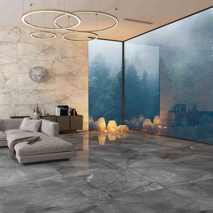 Carrelage sol/mur effet marbre gris Root l.120 x L.180 cm