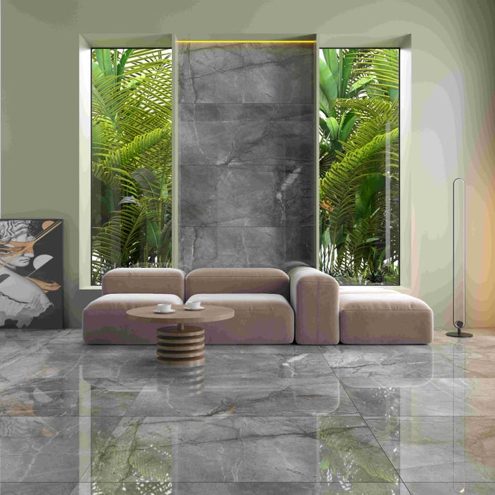 Carrelage sol/mur effet marbre gris Root Silver l.120 x L.60 cm