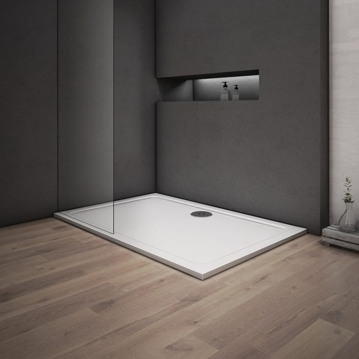 AICA Receveur de douche extra plat 110x80cm Résine et charges minérales BLANC RECTANGLE