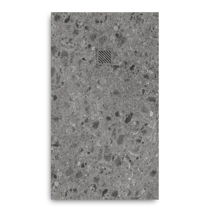 Receveur de douche en résine extra plat à poser 100x120cm - terrazo gris foncé orhiuela - ORIGINE