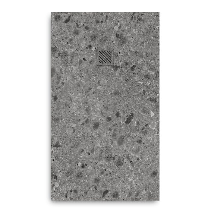 Receveur de douche en résine extra plat à poser 100x150cm - terrazo gris foncé orhiuela - ORIGINE