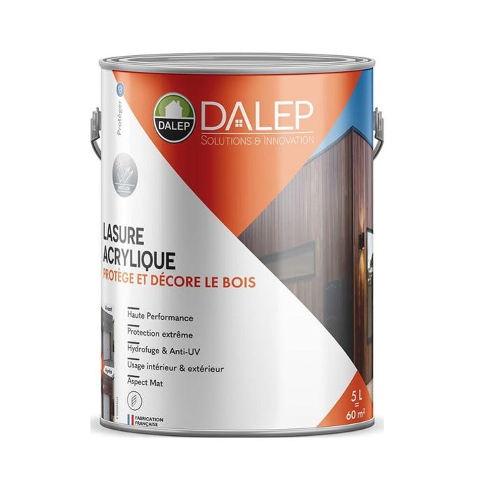 Lasure acrylique Dalep protection extrême 5l incolore aspect mat usage intérieur et extérieur