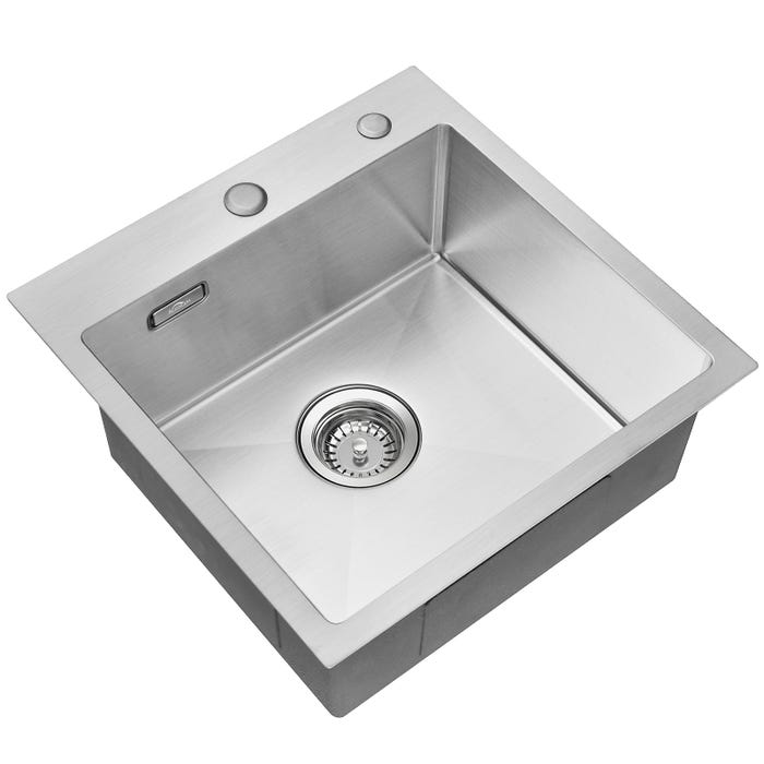 Évier de Cuisine 1 Bac,AuraLum Evier cuisine 45 x 45 cm,Evier inox avec Siphon,Évier Acier inoxydable brossé Carré, Montage Encastré ou Supérieur