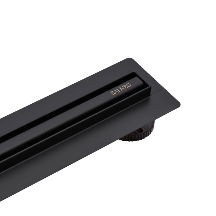 Balneo Caniveau de douche Slim en Acier Inox 80cm, finition noir, avec Siphon rotatif, Slim&Low ProLine