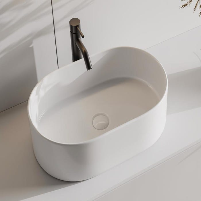 Vasque à poser en céramique ovale - Blanc - 56 x 35,5 cm - IWA II