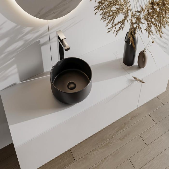 Vasque à poser ronde en céramique - Noir - 36 cm - KANELLE II