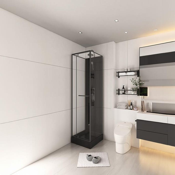 Cabine de douche installation réversible et hauteur ajustable - Noir - L90 x l90 x H213/232 cm - DAMILU