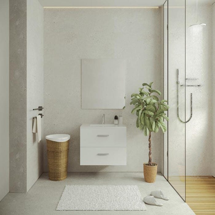 Meuble de salle de bain suspendu avec simple vasque - Coloris blanc - 80 cm - KAYLA