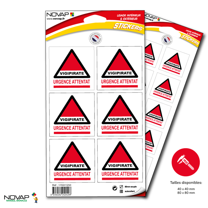 Planche 10 Stickers 40x40mm - Vigipirate Urgence Attentat - 4251226