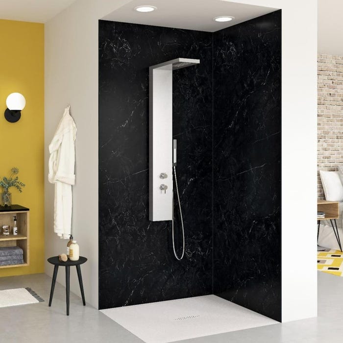 Panneau mural pour salle de bain Kinéwall Design 3 mm 100x250 marbre noir