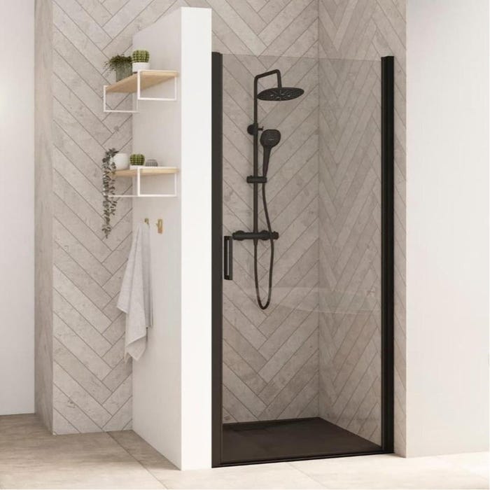 Porte de douche pivotante Kinedo SMART Design gauche (à coupler avec la droite) L 70 cm H 2,05 m noir verre transparent