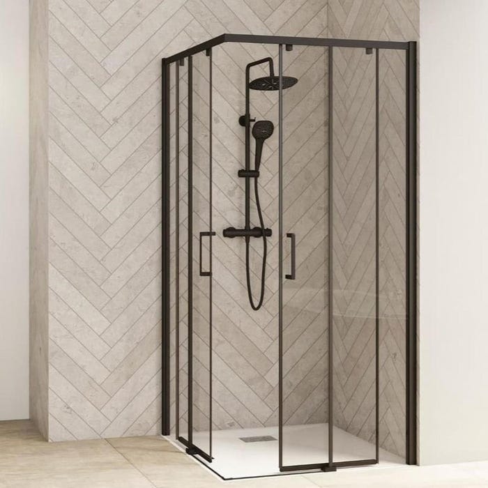 Porte de douche coulissante Kinedo SMART Design gauche (à coupler avec la droite) L 75 cm H 2,05 m noir verre transparent