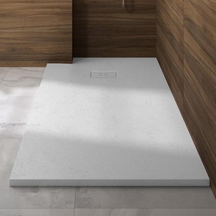 Receveur Kinerock Evo 180x90 blanc, texture minérale avec grille assortie et bonde extra-plate